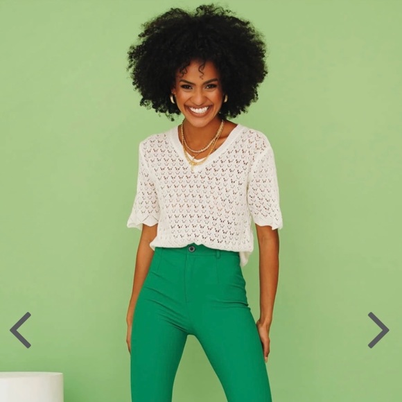 Crochet Knit V Neck Top Sweater White Ivory Coverup Size Small Medium S/M - Picture 5 of 9